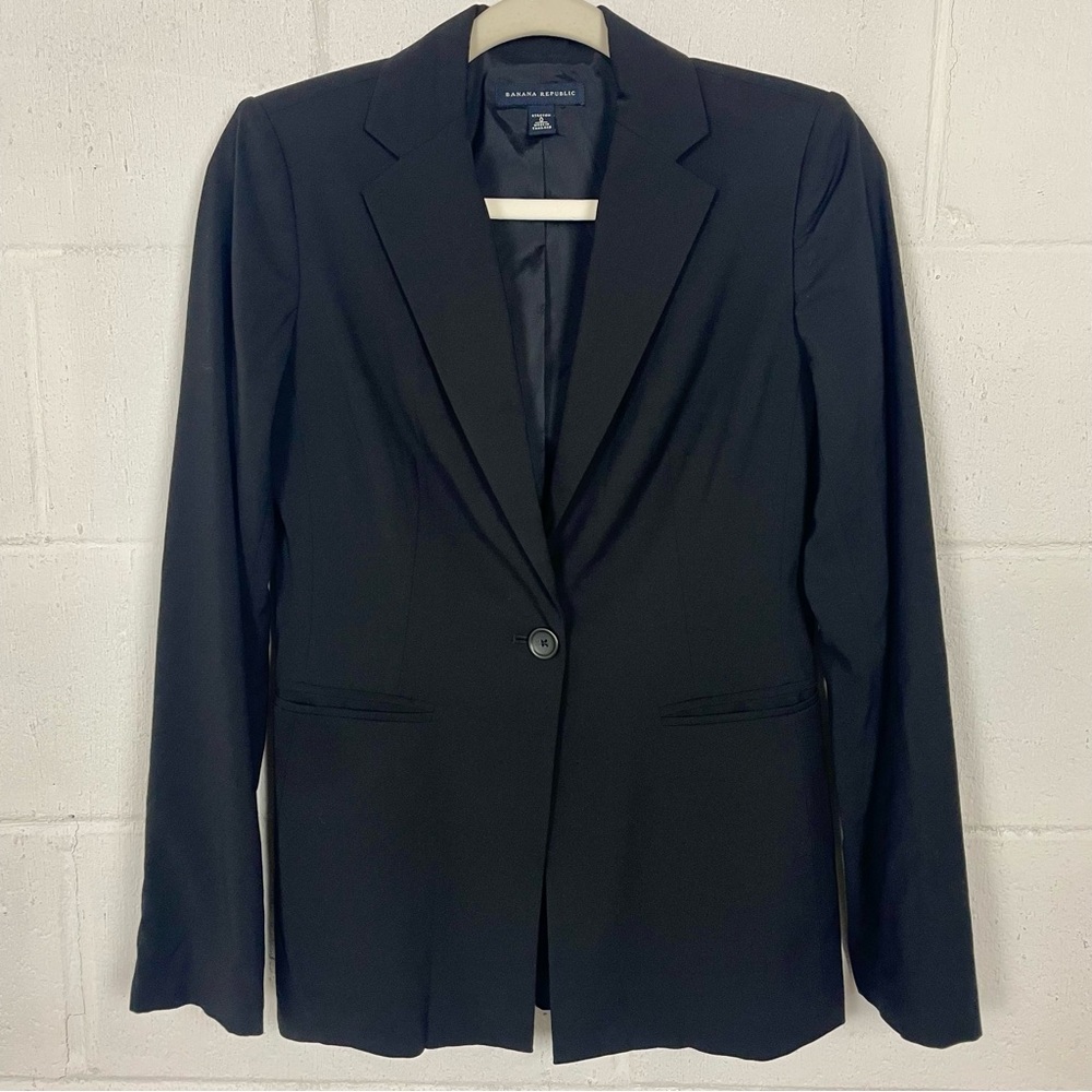 Vintage‎ Banana Republic Lined Blazer Black Wool Blend Y2K Career Preppy Retro 0